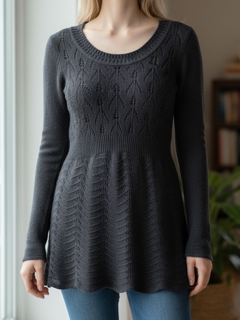 Kirra Gray Fit Flare Tunic Sweater XS Romantic Boho